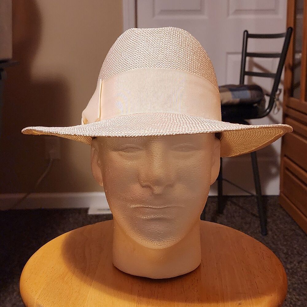 Vintage Importina Cream Straw Panama Hat Fedora Wide Brim Boho Summer